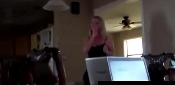  Double dick surprise for this blonde housewife, the husband cock in her mouth and big black cock in
